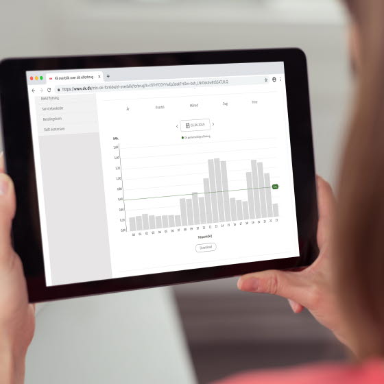 Visning af elforbrug på selvbetjeningen Min OK på en tablet