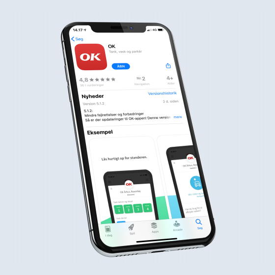 Mobiltelefon med OK-appen download-visning i App Store