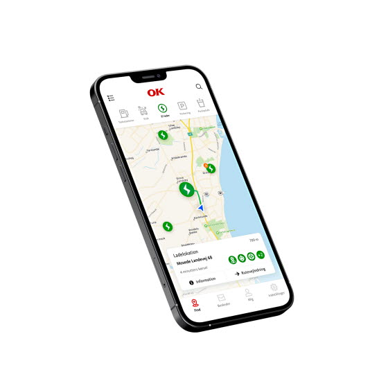 Vejvisning på OK-appen til OK Ladestation