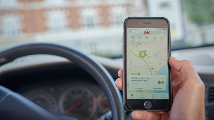 OK's app med rutevejledning på mobiltelefonskærm