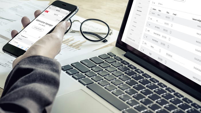 Skærmbilleder med Min OK på mobiltelefon og computer
