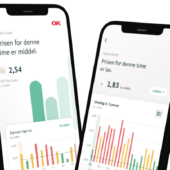 Mobilvisning af elpriser i OK Hjem-appen