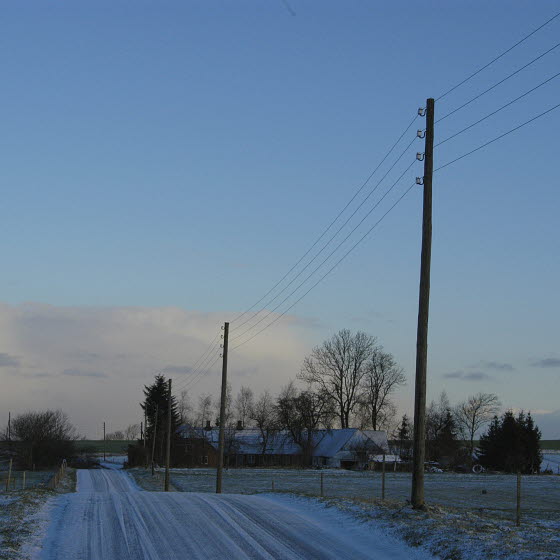 Elmaster langs mindre vej ved vintertid