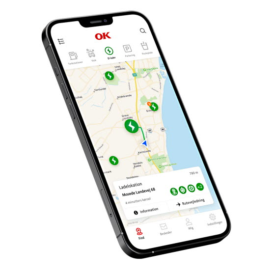 Vejvisning på OK-appen til OK Ladestation
