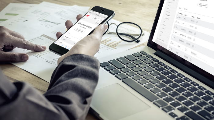 Skærmbilleder med Min OK på mobiltelefon og computer