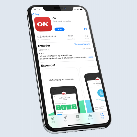 Mobiltelefon med OK-appen download-visning i App Store