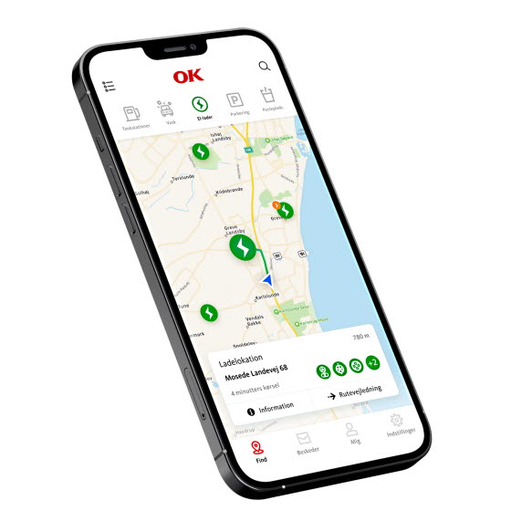 Vejvisning på OK-appen til OK Ladestation