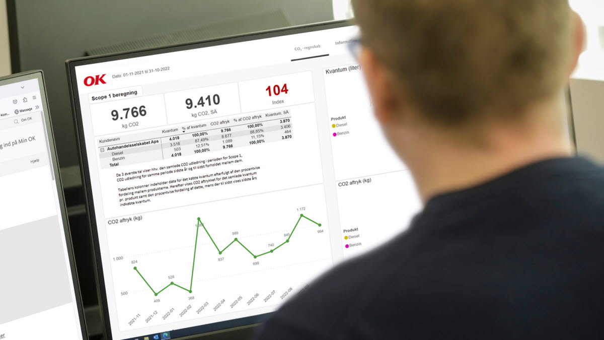 Mand sidder foran pc med CO2-regnskab