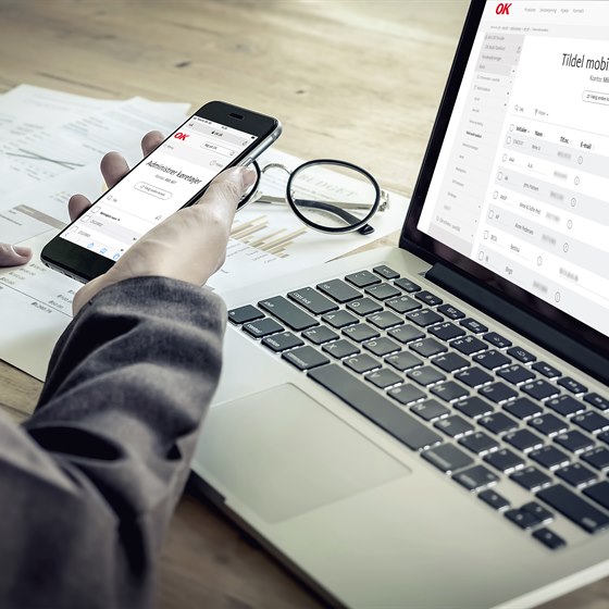 Skærmbilleder med Min OK på mobiltelefon og computer
