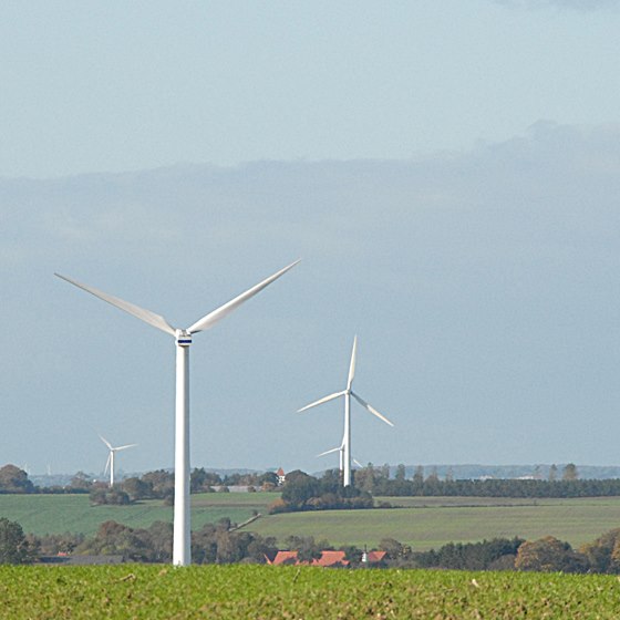Grønt landskab med flere vindmøller
