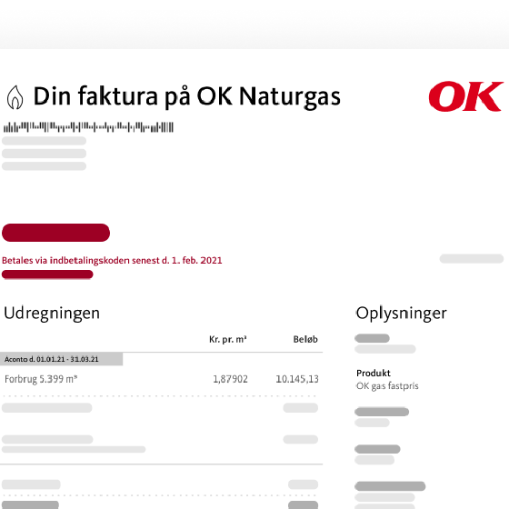 Eksempel på naturgasfaktura fra OK