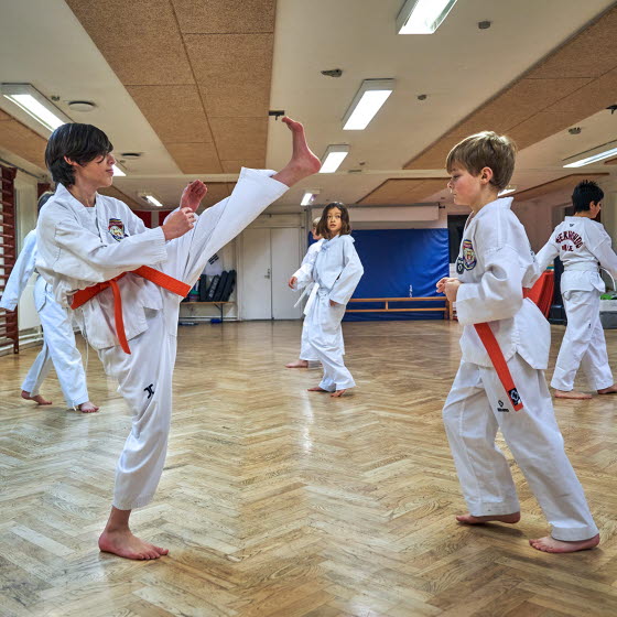 Børn dyrker taekwondo