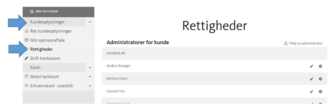 Illustration af hvordan du tilføjer administrator til OK's mobil-tankkort-løsning