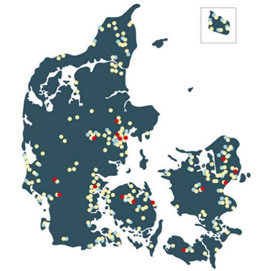 Kort over OK's offentlige ladepunkter i Danmark