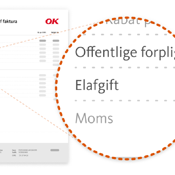 Illustration af hvor du finder elafgift på elfakturaen